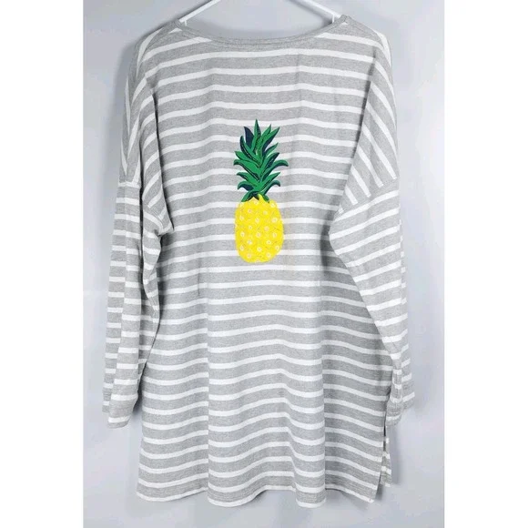 Crown & Ivy Gray Striped Tunic Top Sequin Pineapple Graphic‎ Womens 2X - Picture 5 of 6